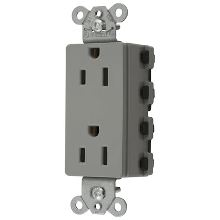 Hubbell Wiring Device-Kellems Straight Blade Receptacle, 5-15R, 15 A, 125V AC, 2 Pole, 3 Wire, Flush Mount, Grounded SNAP2152GYA